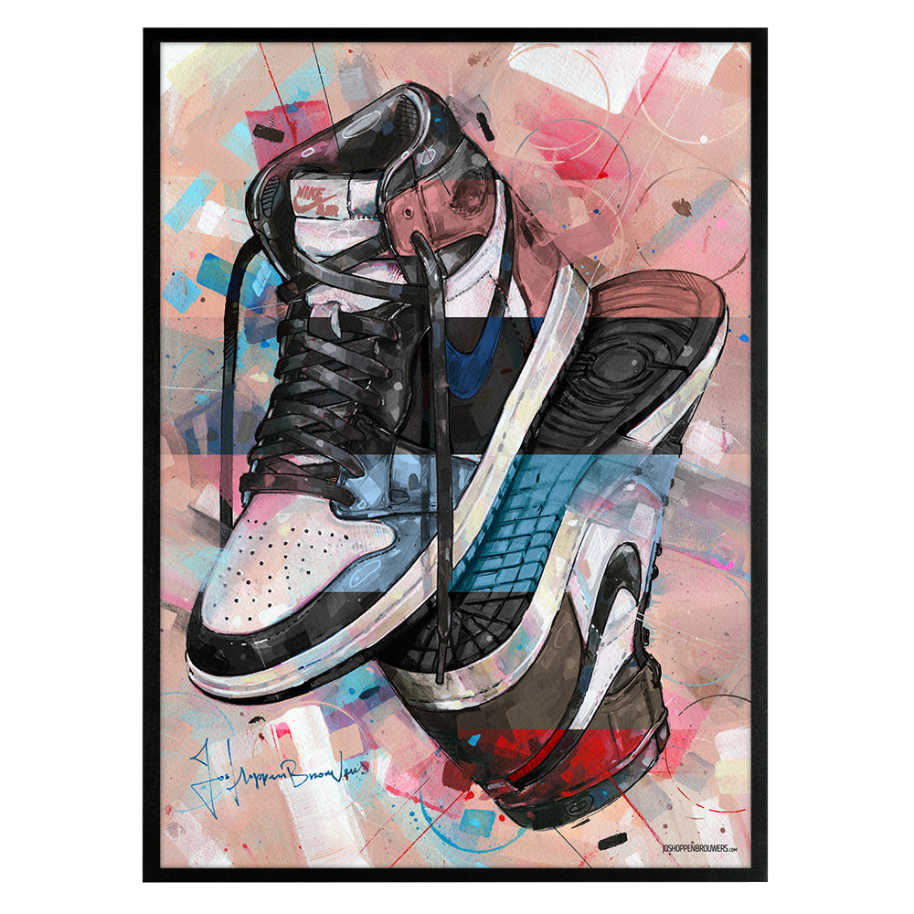 Nike Air Jordan 1 upside down colourway print 50x70 cm - ingelijst-gesigneerd