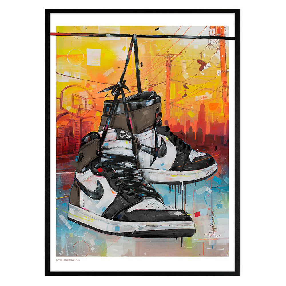 Nike Air Jordan 1 powerlines dark mocha print 50x70 cm - framed & signed