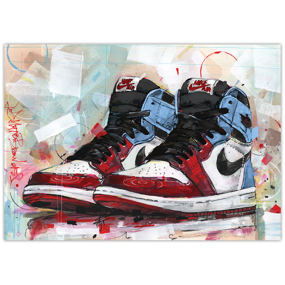 Nike Air Jordan 1 retro high fearless Chicago print 42x29,7 cm (A3) - framed & signed