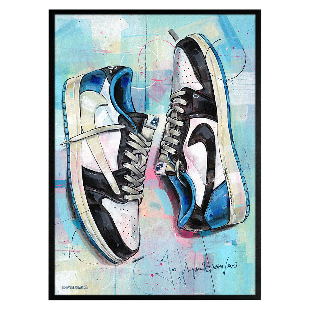 Nike Air Jordan 1 fragment low estampado 50x70 cm - enmarcado y firmado