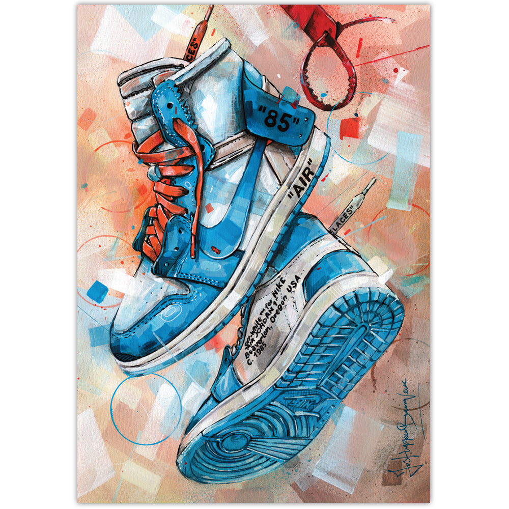 Nike Air Jordan 1 Off White university blue print 29,7x42 cm (A3) - framed & signed