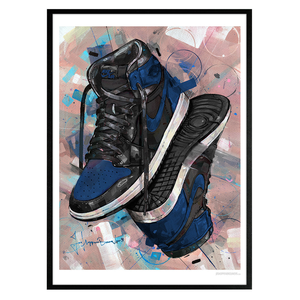 Nike Air Jordan 1 upside down royal blue imprimé 50x70 cm - encadré et signé