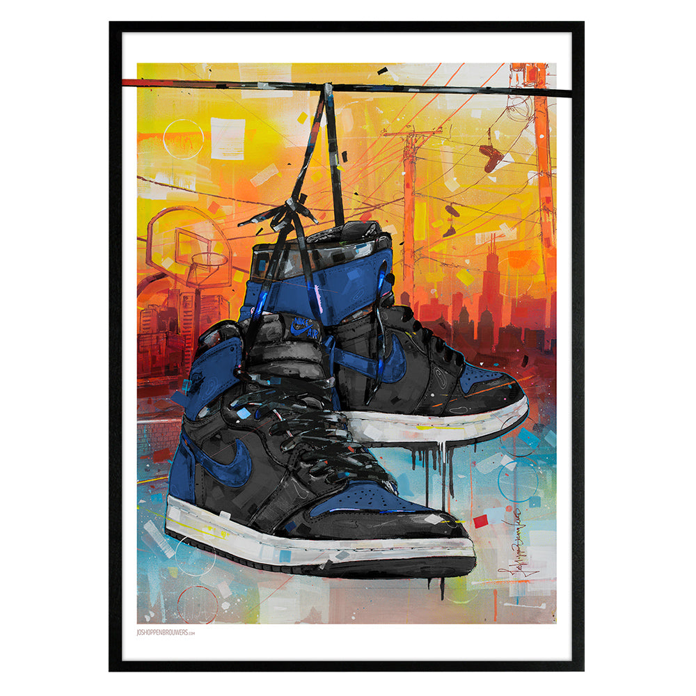 Nike Air Jordan 1 powerlines royal blue estampado 50x70 cm - enmarcado y firmado