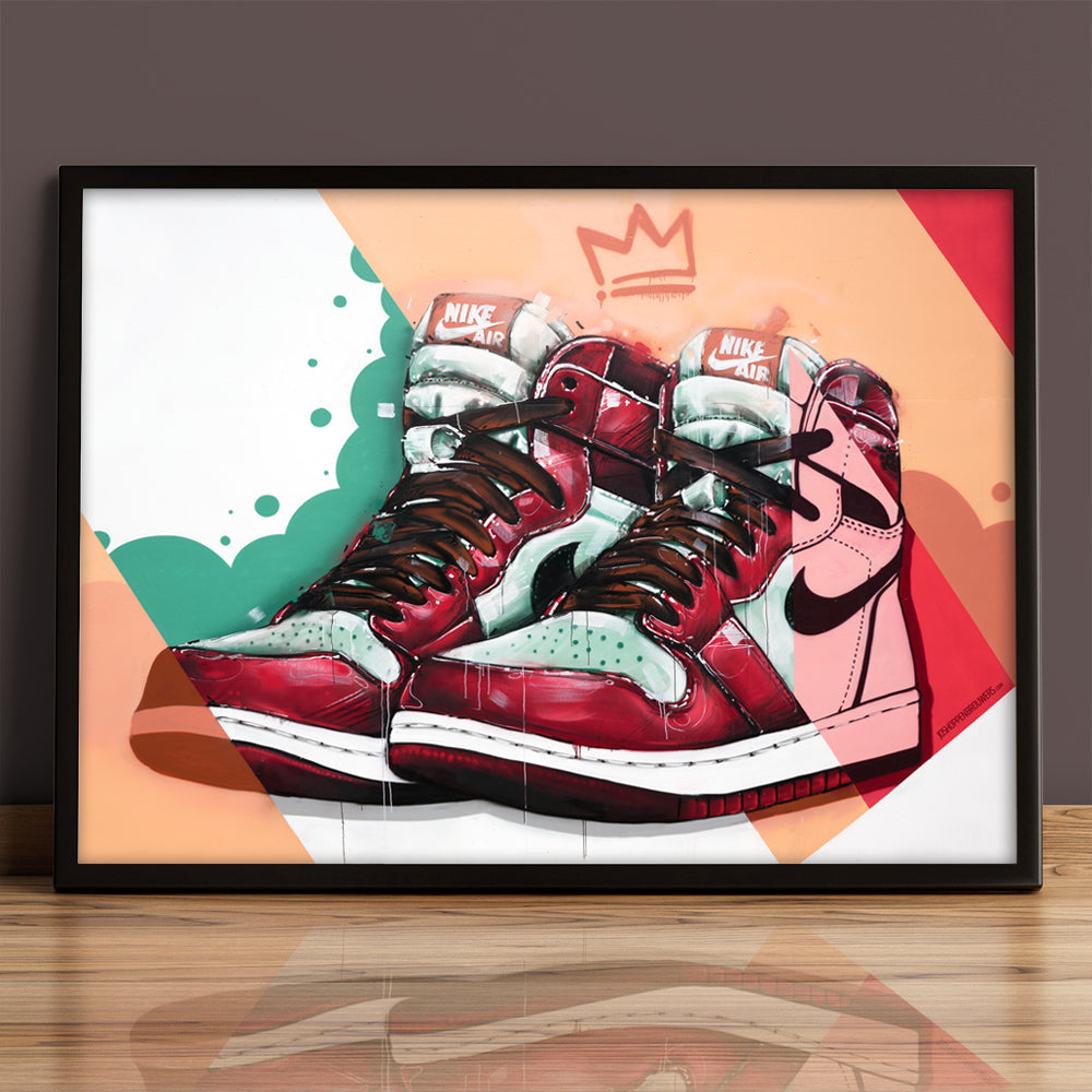 Nike Air Jordan 1 graffiti print 70x50 cm - ingelijst & gesigneerd