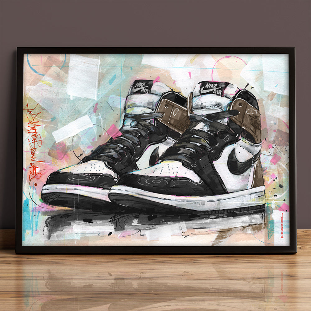 Nike Air Jordan 1 retro high dark mocha estampado 70x50 cm - enmarcado y firmado