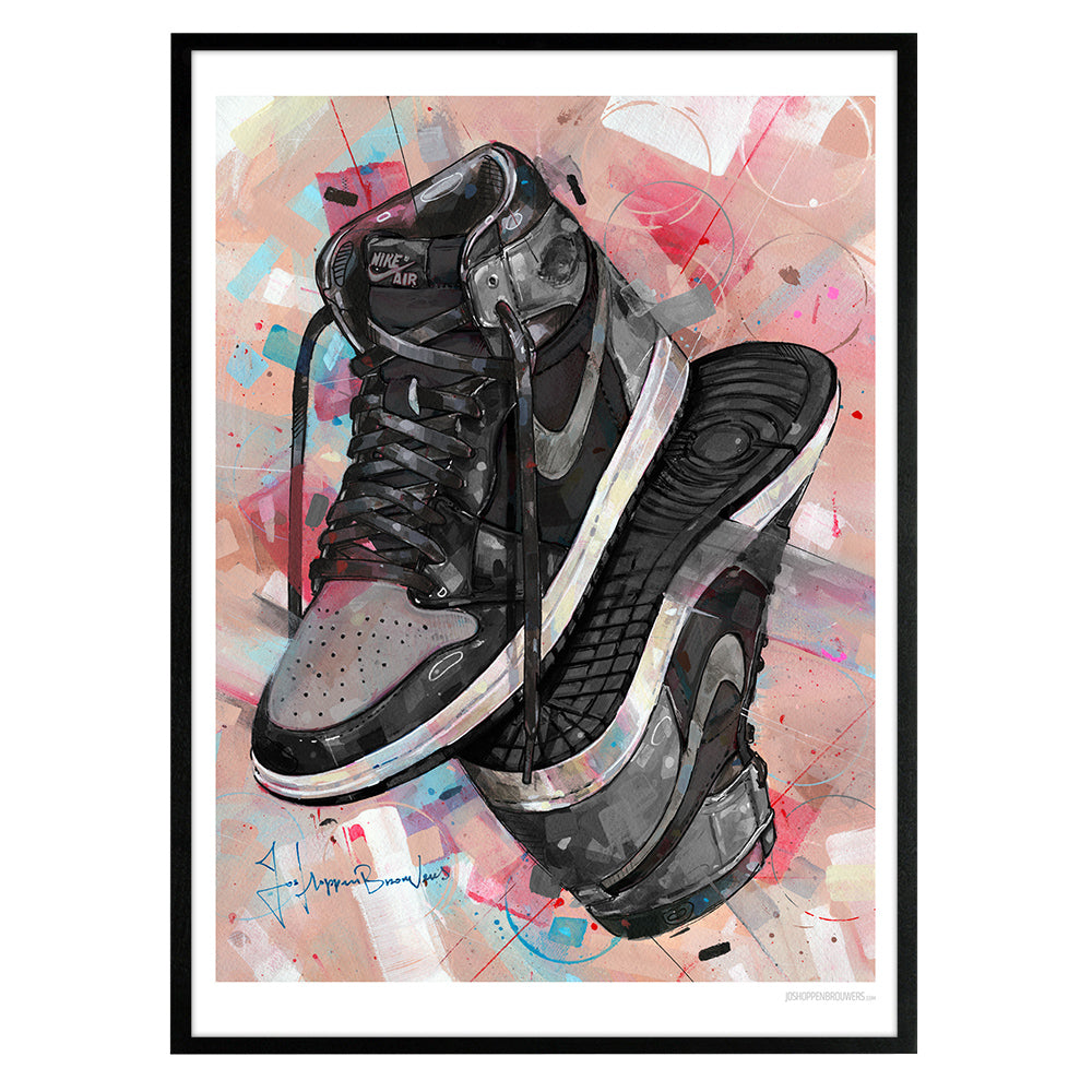 Nike Air Jordan 1 upside down shadow 1.0 print 50x70 cm - ingelijst & gesigneerd