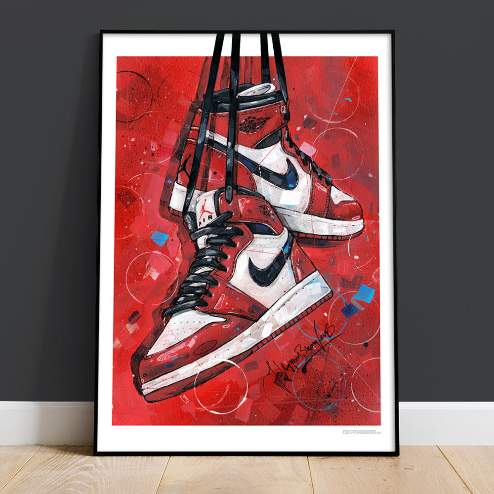 Nike Air Jordan 1 retro Chicago print 50x70 cm - ingelijst & gesigneerd