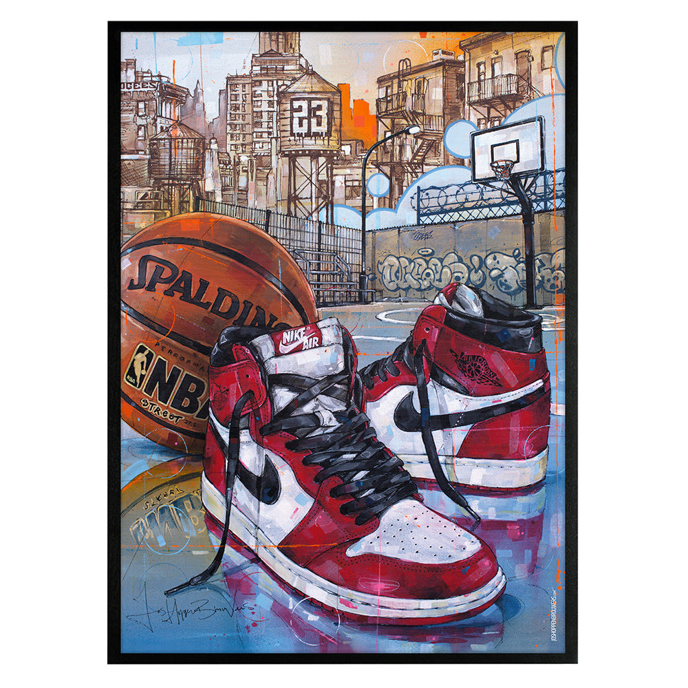 Nike Air Jordan 1 basketball Chicago Druck 50x70 cm - gerahmt und signiert