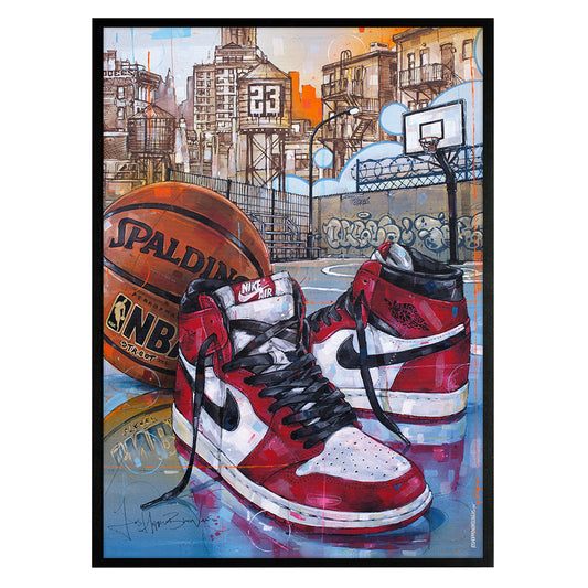 Nike Air Jordan 1 basketball Chicago estampado 50x70 cm - enmarcado y firmado