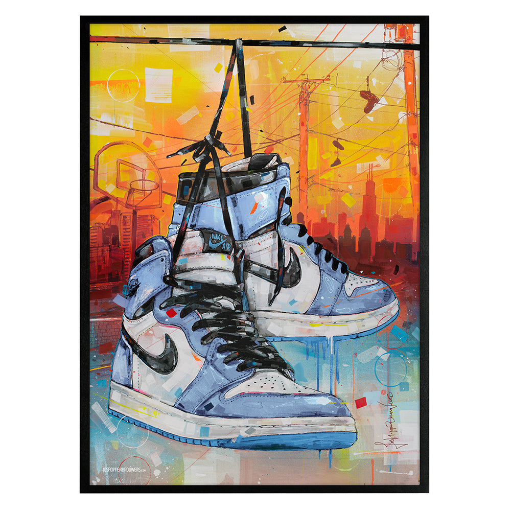 Nike Air Jordan 1 powerlines university blue print 50x70 cm - framed & signed