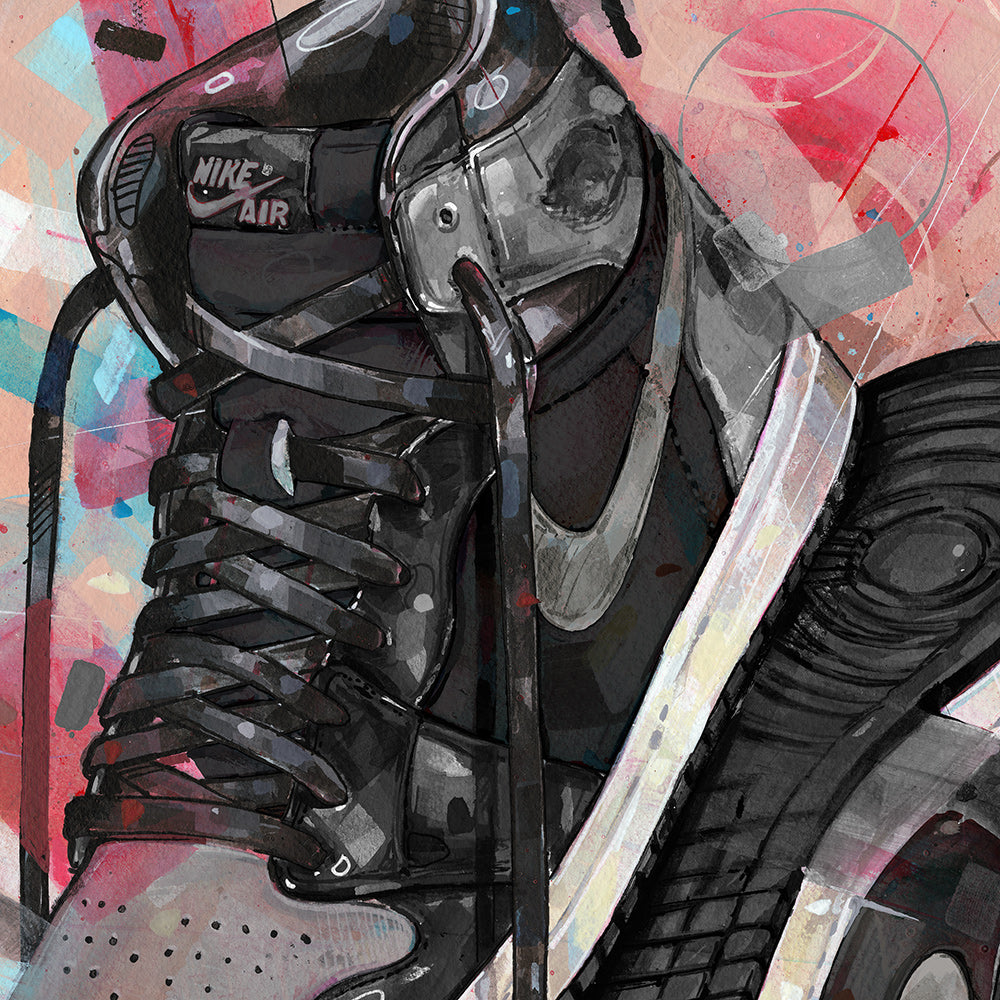 Nike Air Jordan 1 upside down shadow 1.0 print 50x70 cm - ingelijst & gesigneerd