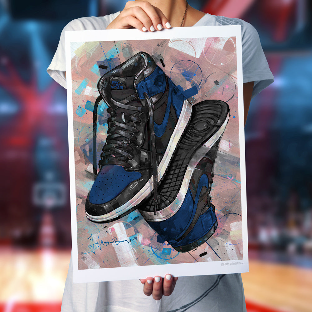 Nike Air Jordan 1 upside down royal blue estampado 50x70 cm - enmarcado y firmado