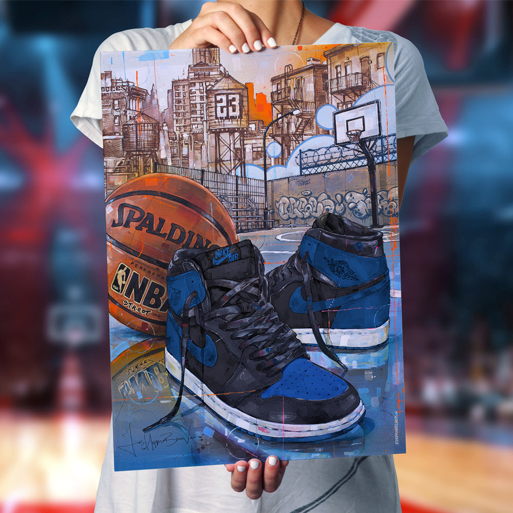 Nike Air Jordan 1 basketball royal blue estampado 50x70 cm - enmarcado y firmado