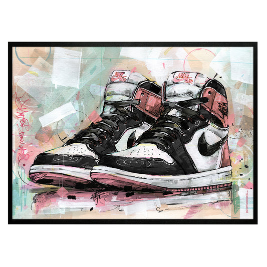 Nike Air Jordan 1 retro high rust pink estampado 70x50 cm - enmarcado y firmado