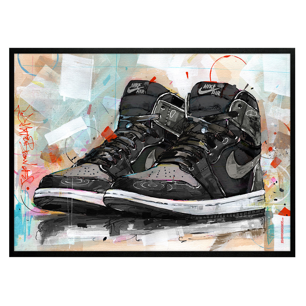 Nike Air Jordan 1 retro high shadow 1.0 print 70x50 cm - ingelijst & gesigneerd