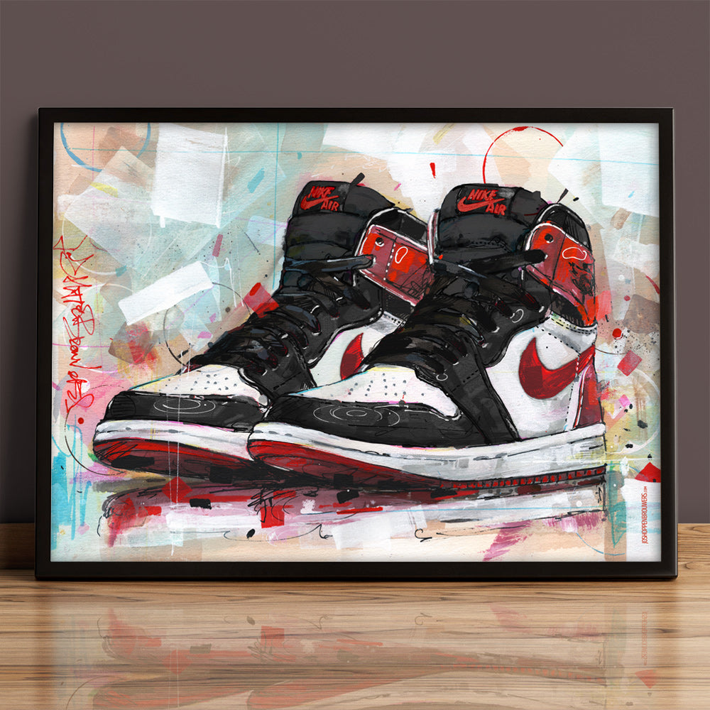 Nike Air Jordan 1 retro high track red print 70x50 cm - ingelijst & gesigneerd