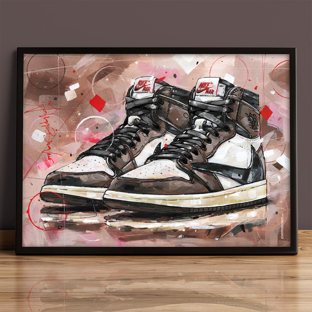 Nike Air Jordan 1 high - black laces estampado 70x50 cm - enmarcado y firmado