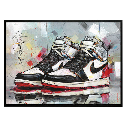 Nike Air Jordan 1 Union LA black toe print 70x50 cm - ingelijst & gesigneerd