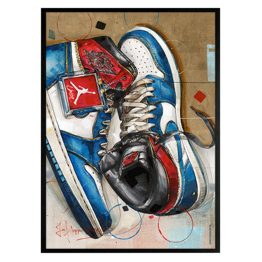 Nike Air Jordan 1 Union LA blue toe imprimé 50x70 cm - encadré et signé