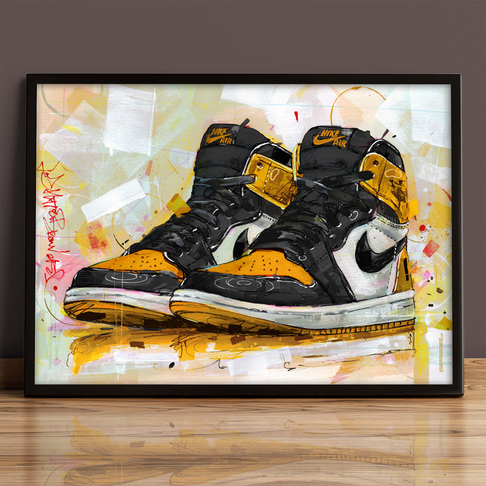 Nike Air Jordan 1 retro high attention attention imprimé 70x50 cm - encadré et signé