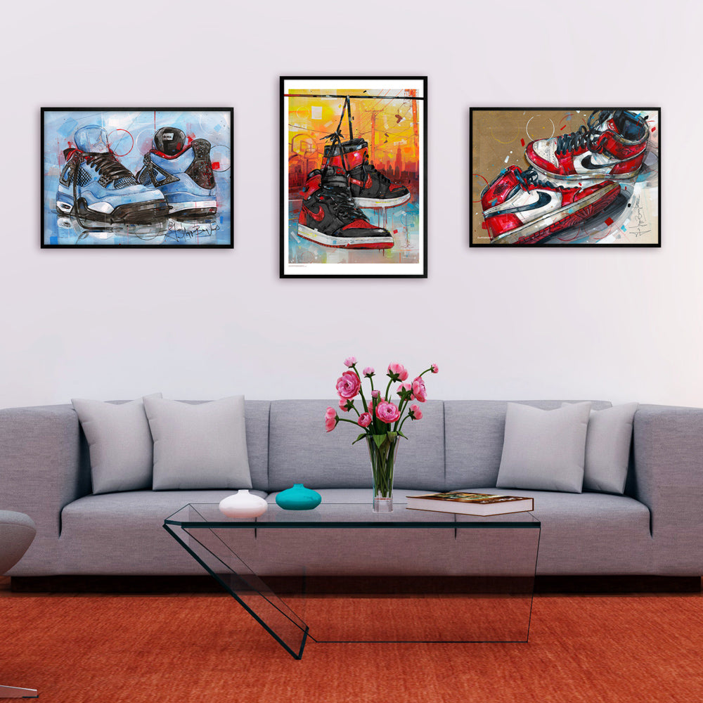 Nike Air Jordan 1 powerlines banned bred print 50x70 cm - ingelijst & gesigneerd