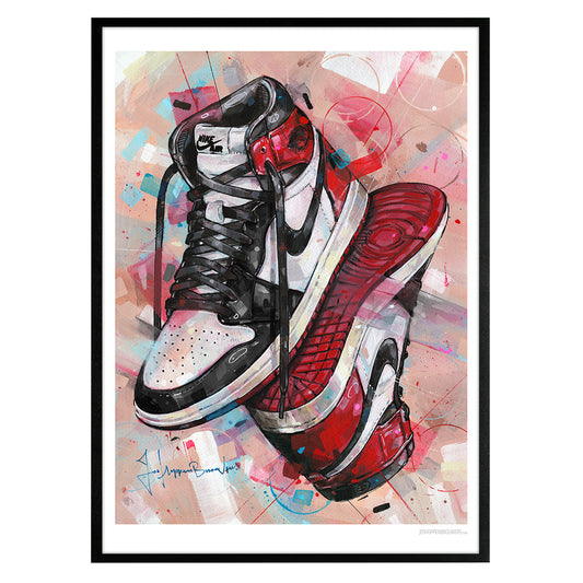 Nike Air Jordan 1 upside down black toe Druck 50x70 cm - gerahmt und signiert