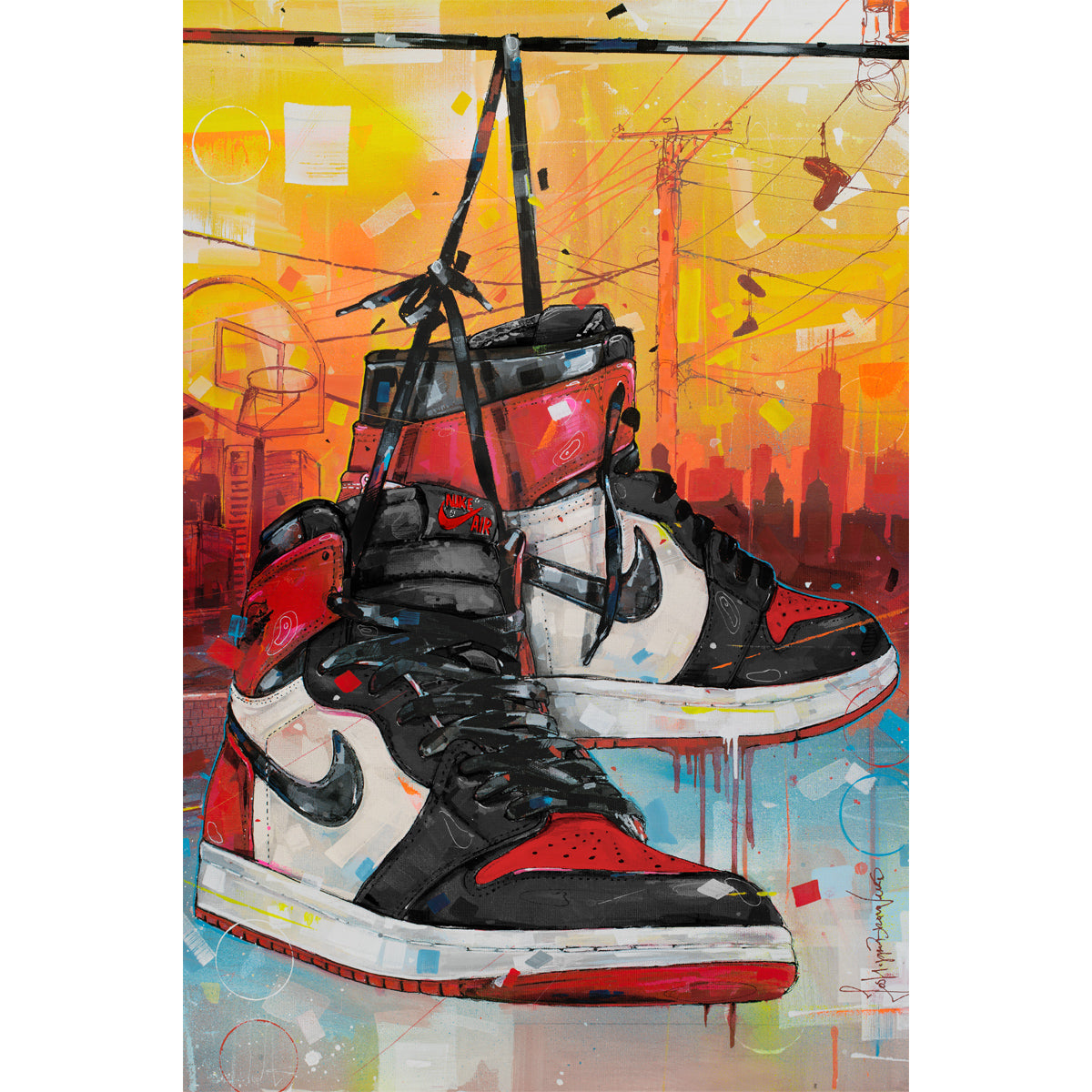 Nike Air Jordan 1 powerlines bred toe Leinwand 40x60 cm