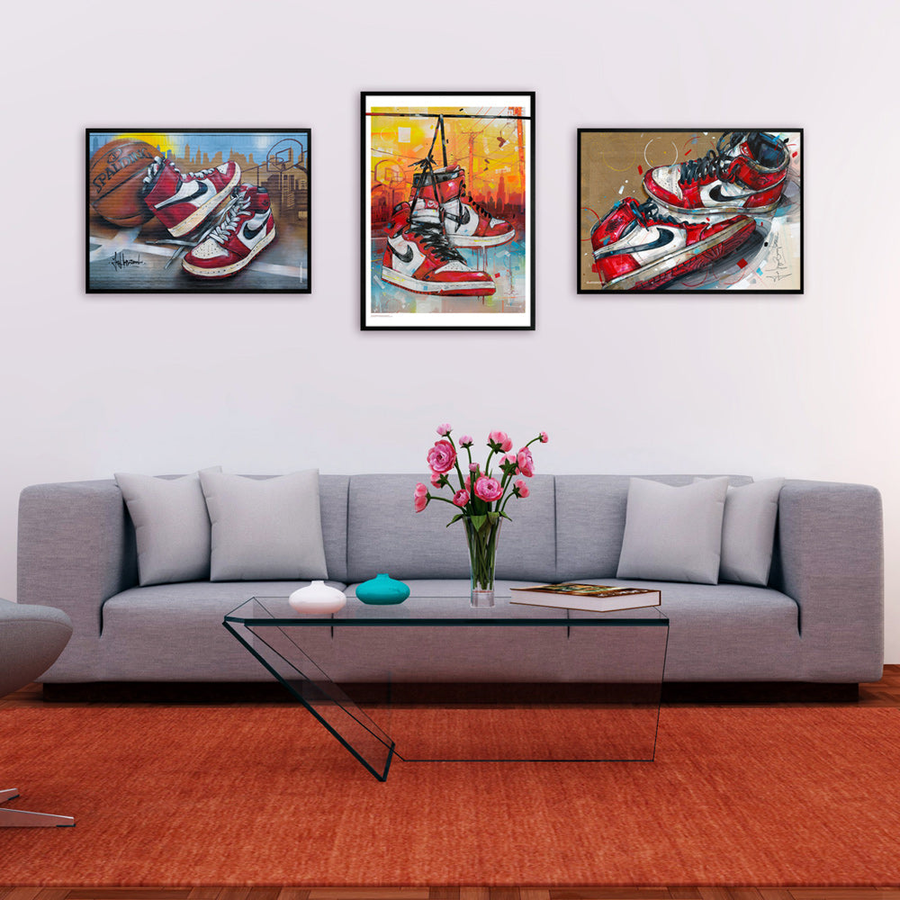 Nike Air Jordan 1 basketball graffiti Chicago print 70x50 cm - framed & signed