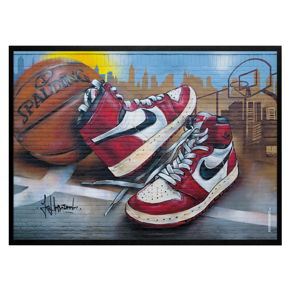 Nike Air Jordan 1 basketball graffiti Chicago Druck 70x50 cm - gerahmt und signiert