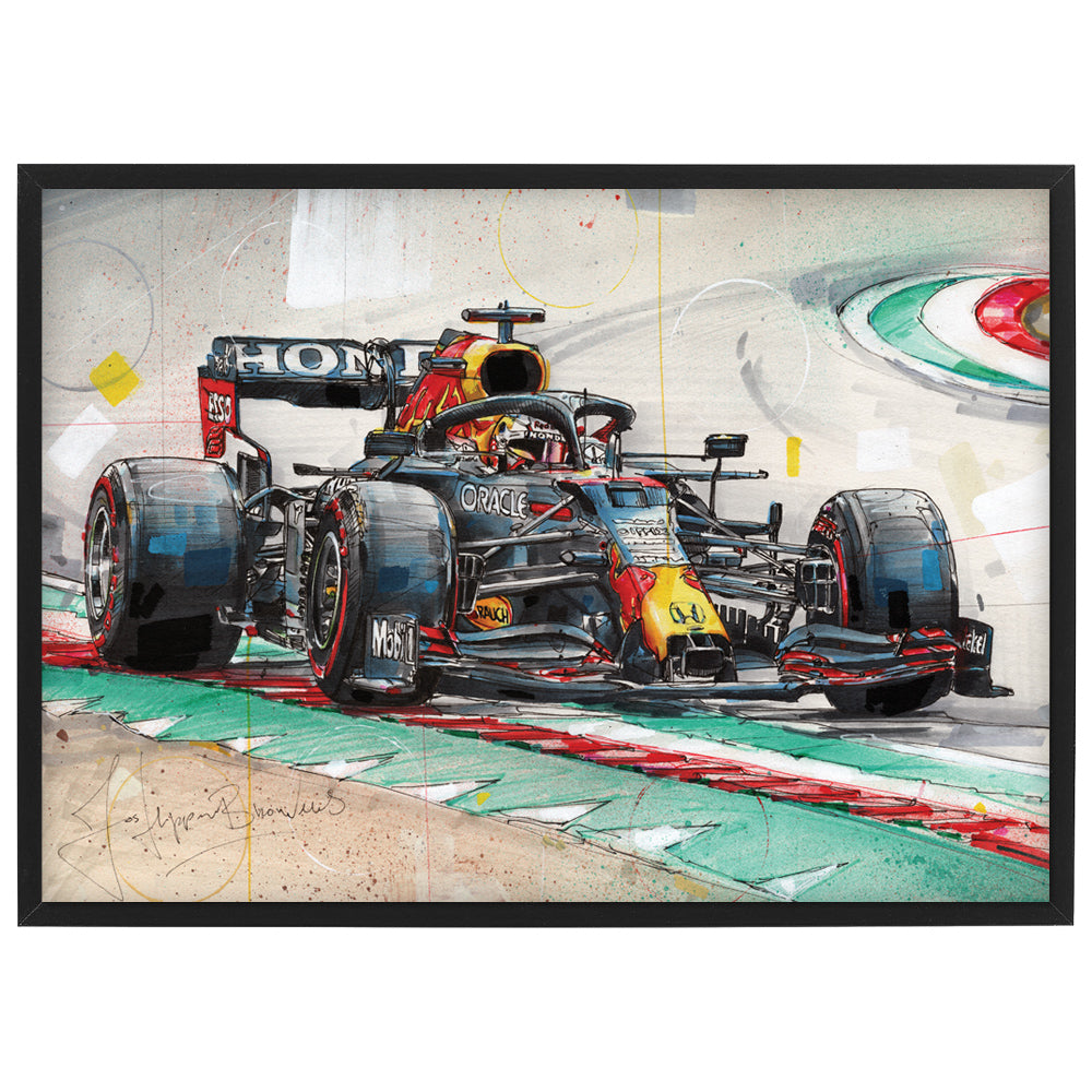 Voiture de course Verstappen imprimé 42x29,7 cm (A3) - encadré et signé