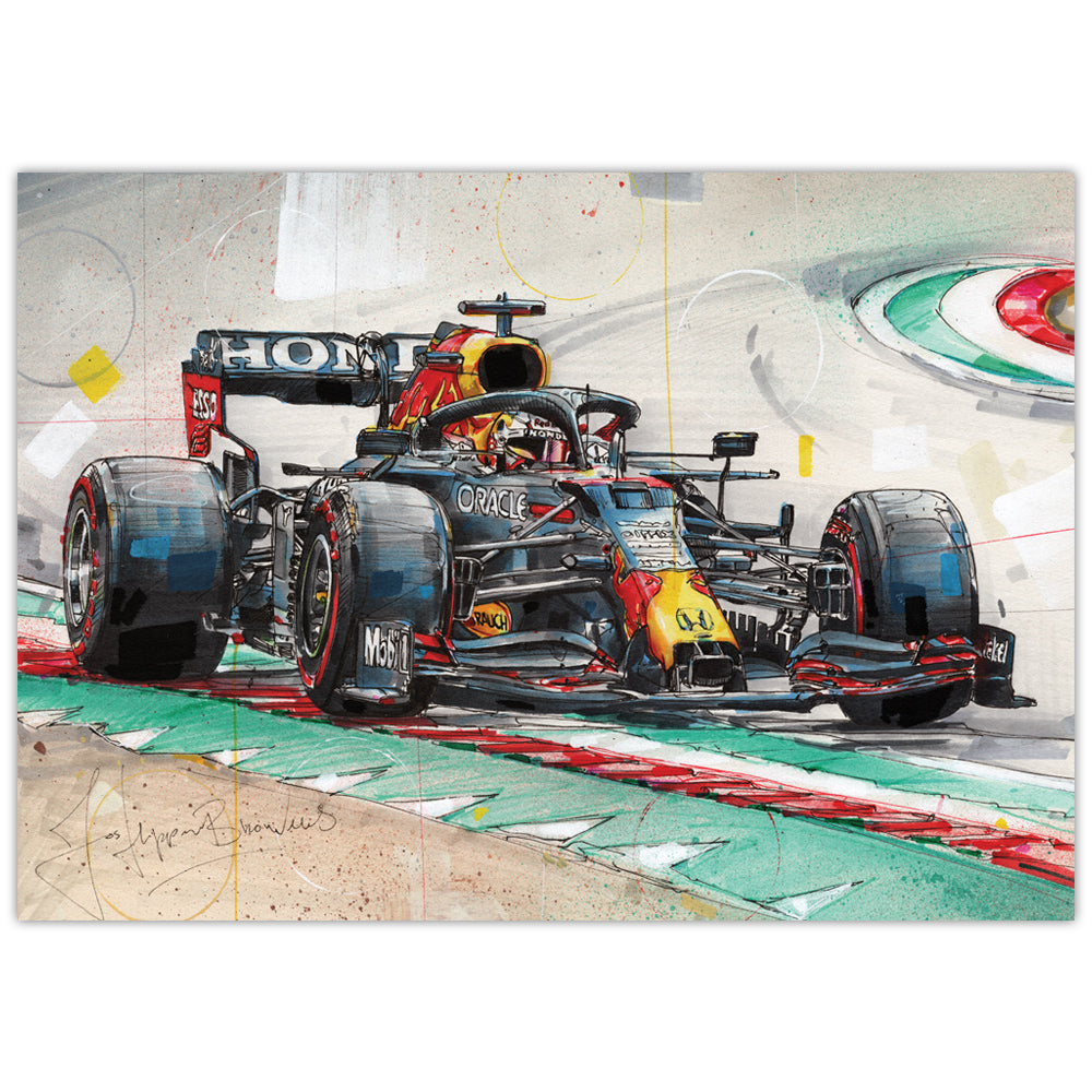 Verstappen racecar print 42x29,7 cm (A3) - ingelijst & gesigneerd