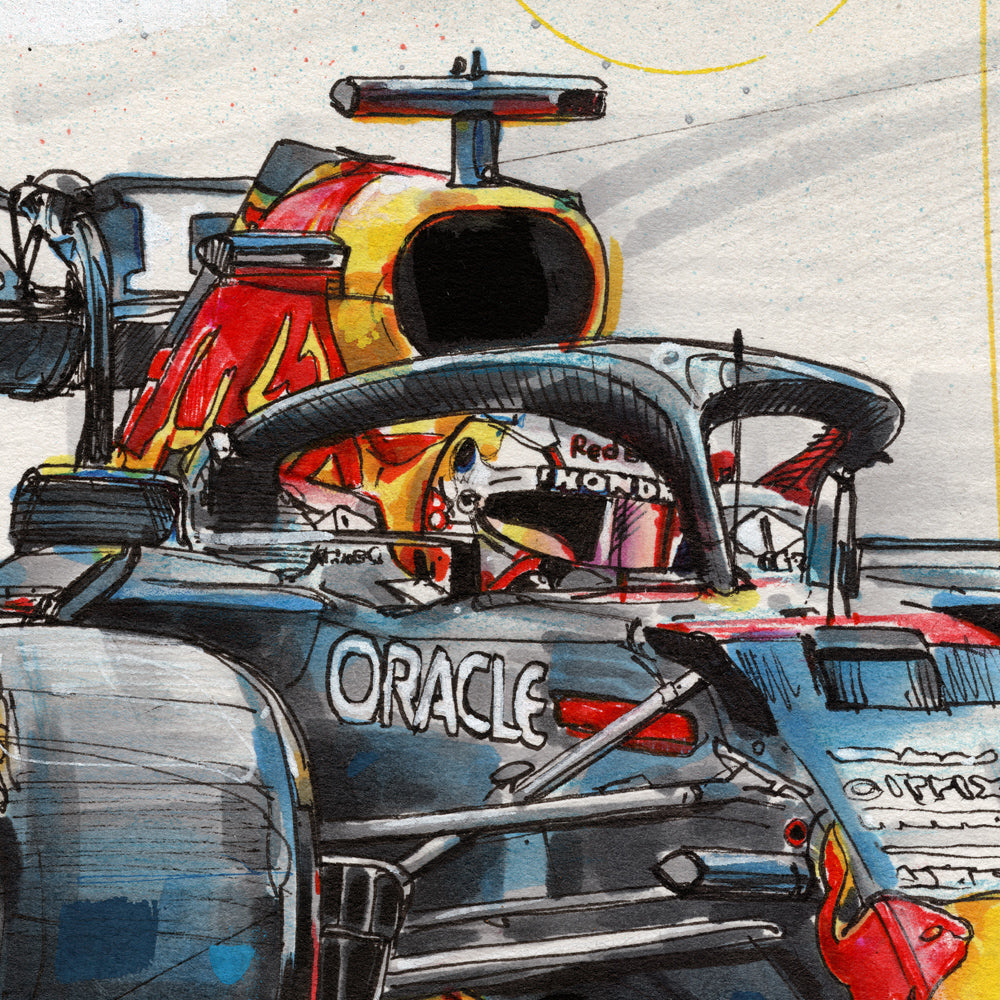 Verstappen coche de carreras estampado 42x29,7 cm (A3) - enmarcado y firmado