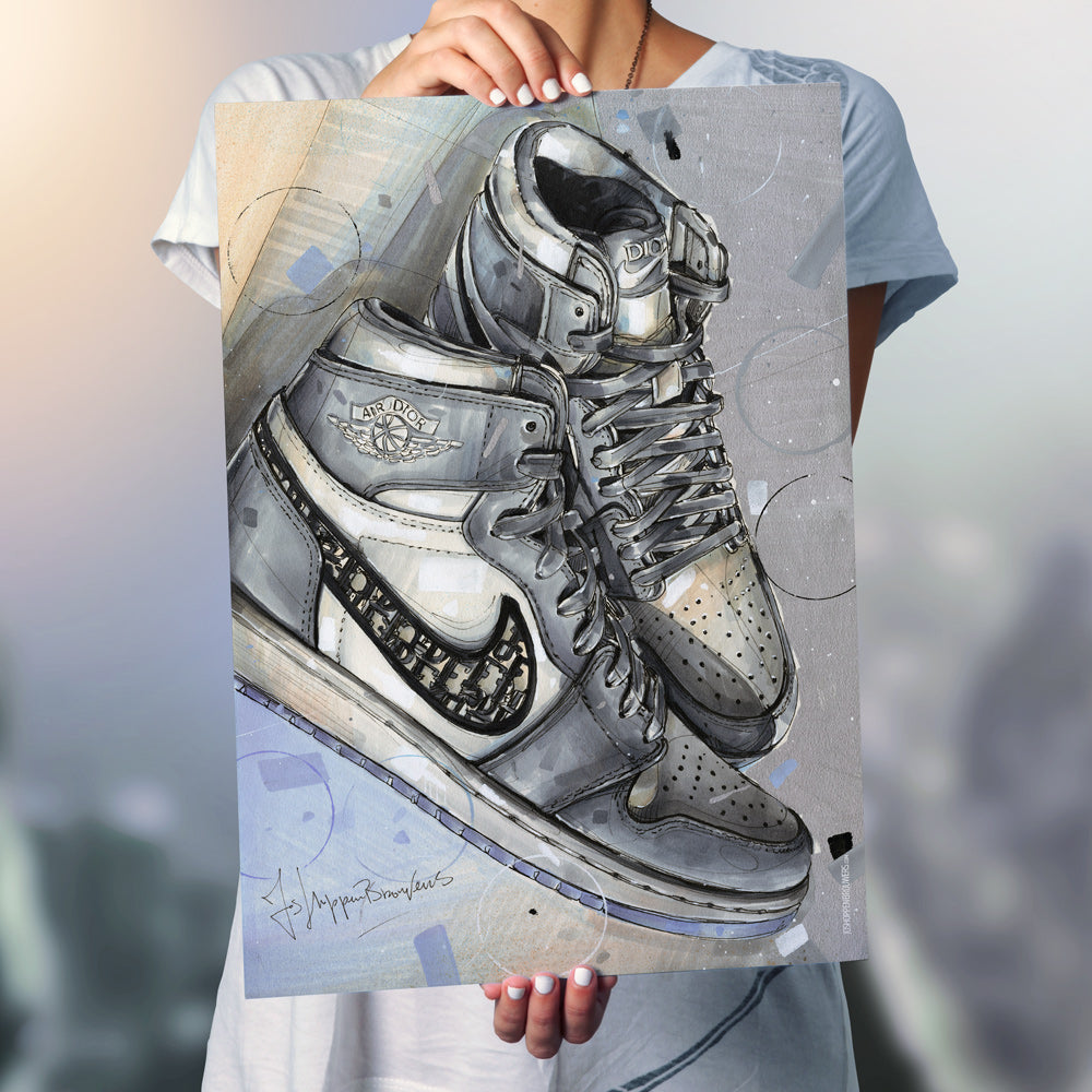 Nike Air Jordan 1 full colour print 50x70 cm - ingelijst & gesigneerd