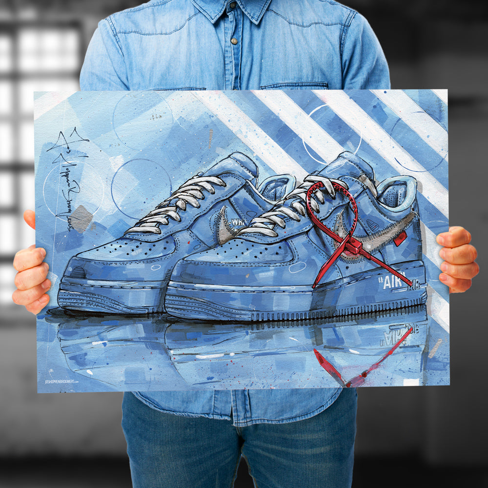 Nike Air Force 1 low university blue full colour Druck 70x50 cm - gerahmt und signiert