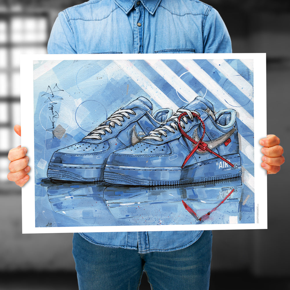 Nike Air Force 1 low university blue print 70x50 cm - framed & signed