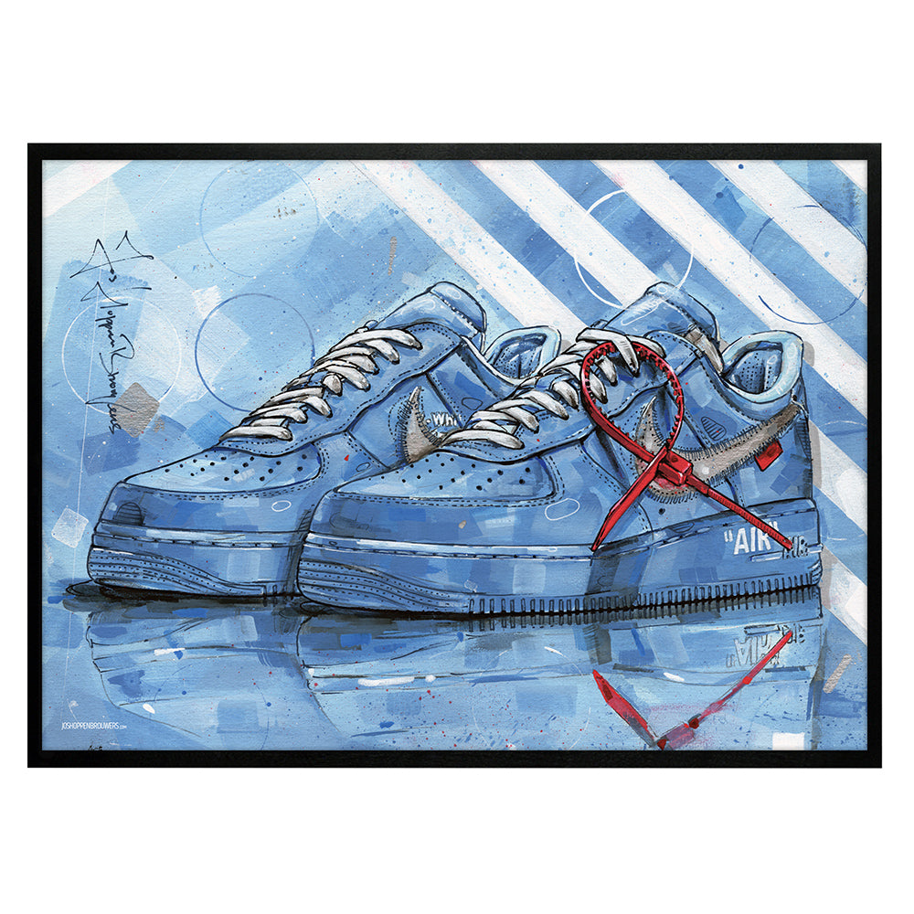 Nike Air Force 1 low university blue full colour Druck 70x50 cm - gerahmt und signiert