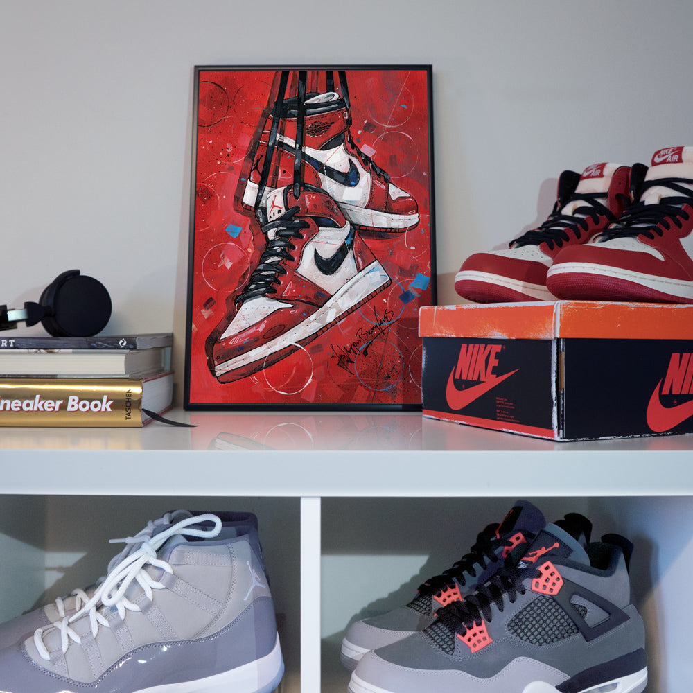 Nike Air Jordan 1 retro Chicago print 29,7x42 cm (A3) - framed & signed