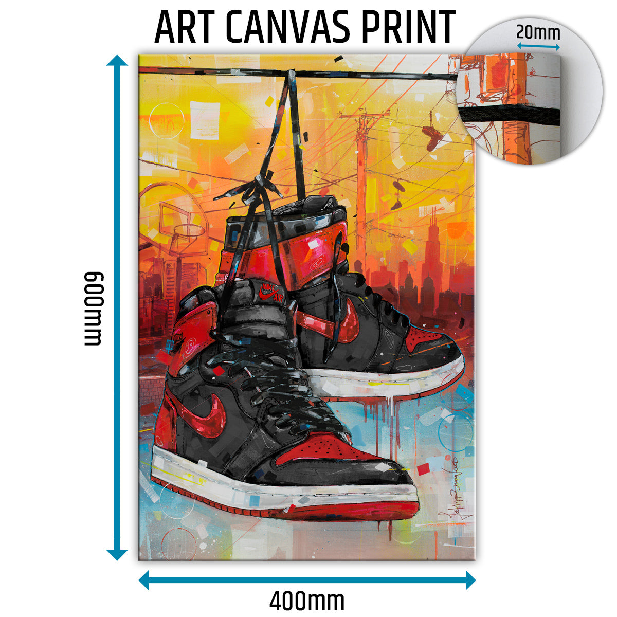 Nike Air Jordan 1 powerlines banned bred lienzo 40x60 cm