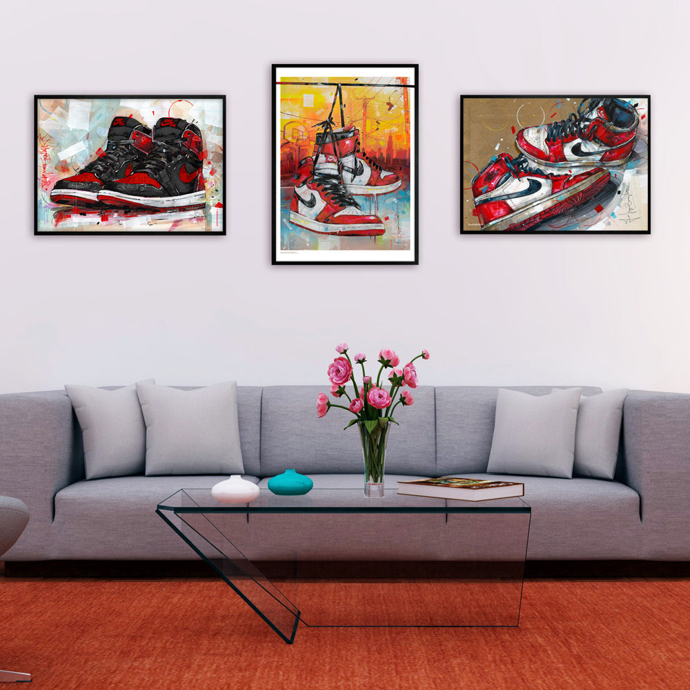 Nike Air Jordan 1 retro high banned bred print 70x50 cm - framed & signed