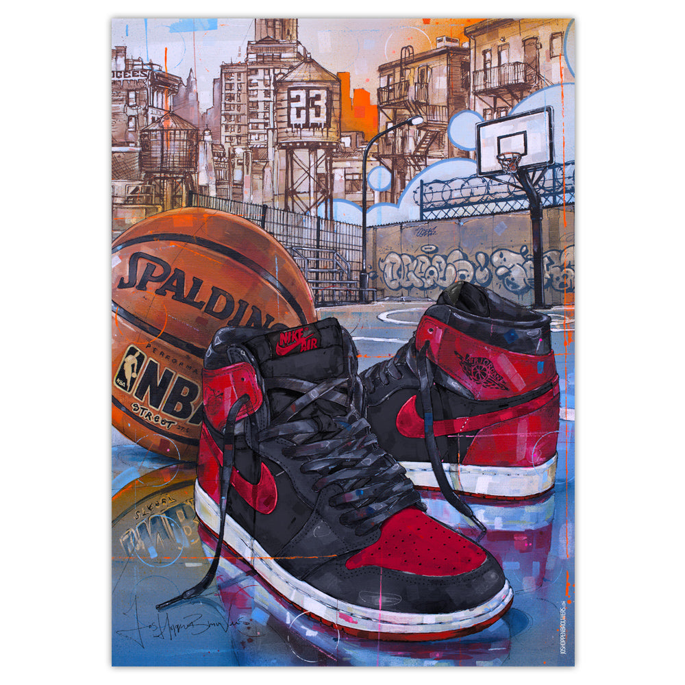 Nike Air Jordan 1 basketball banned bred imprimé 50x70 cm