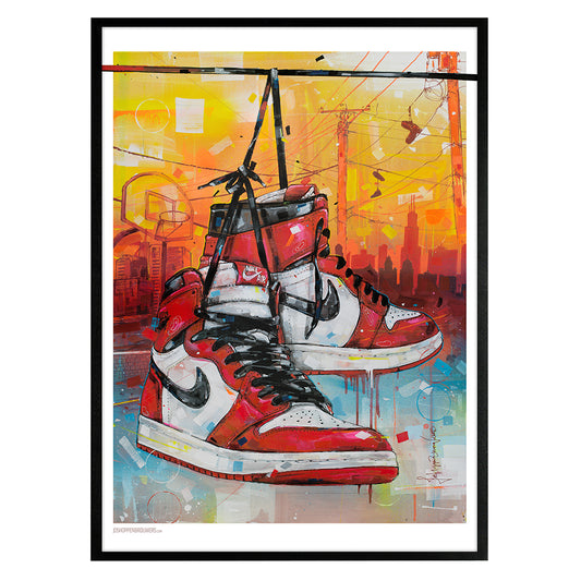 Nike Air Jordan 1 powerlines Chicago estampado 50x70 cm - enmarcado y firmado