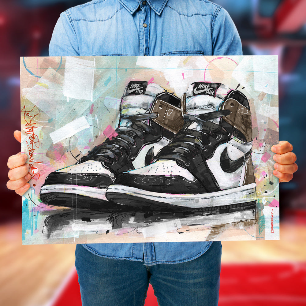 Nike Air Jordan 1 retro high dark mocha estampado 70x50 cm - enmarcado y firmado