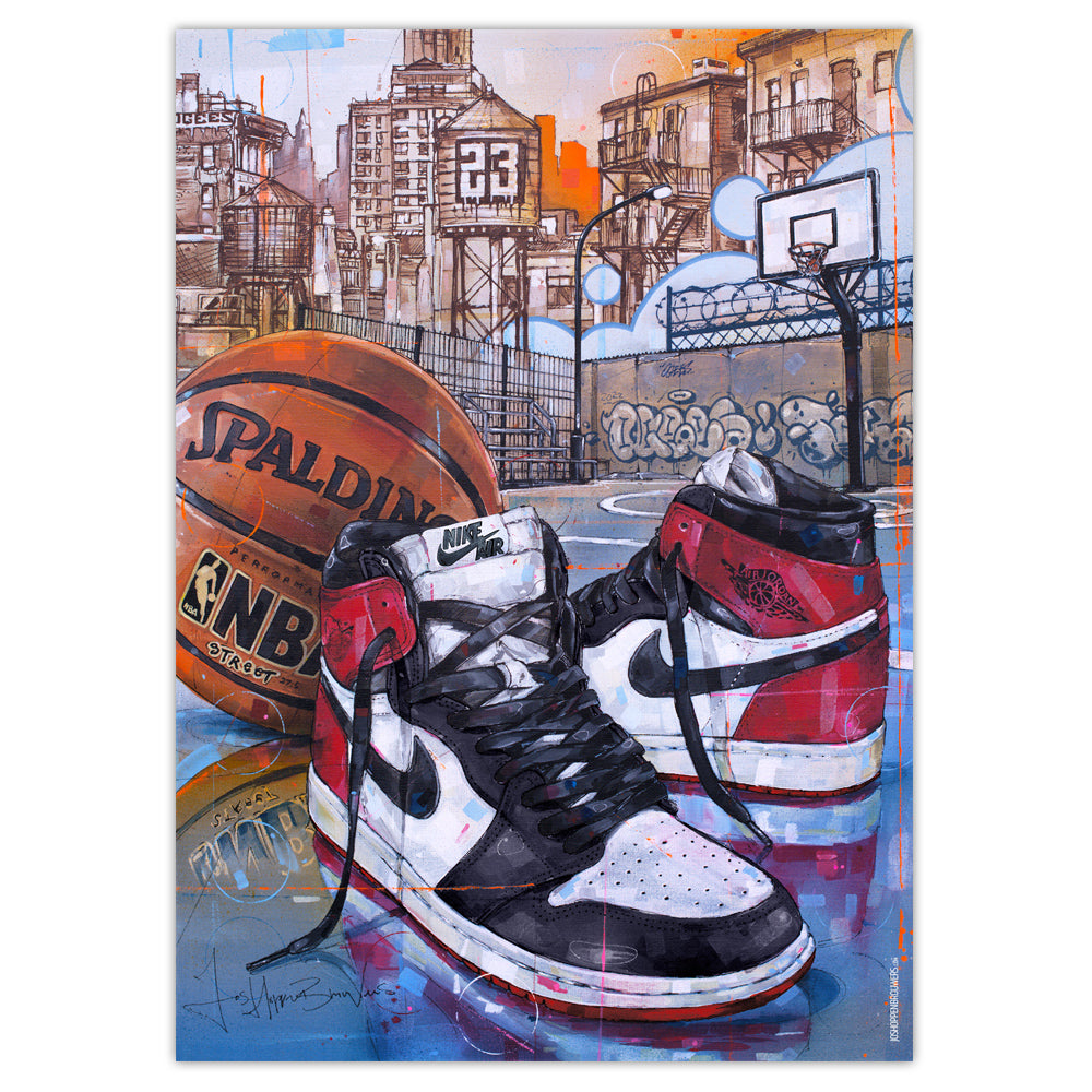 Nike Air Jordan 1 basketball black toe imprimé 50x70 cm