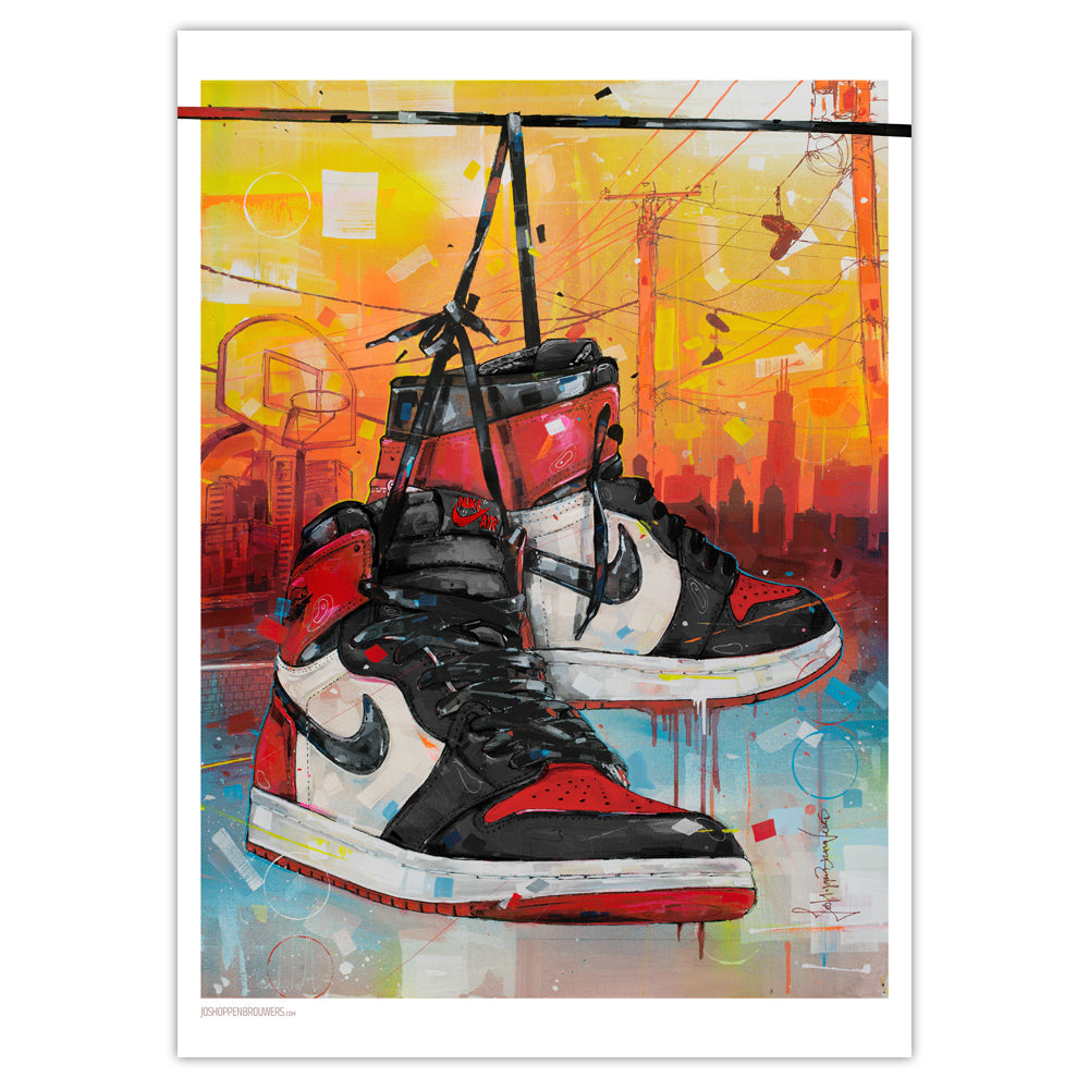 Nike Air Jordan 1 powerlines bred toe Druck 50x70 cm