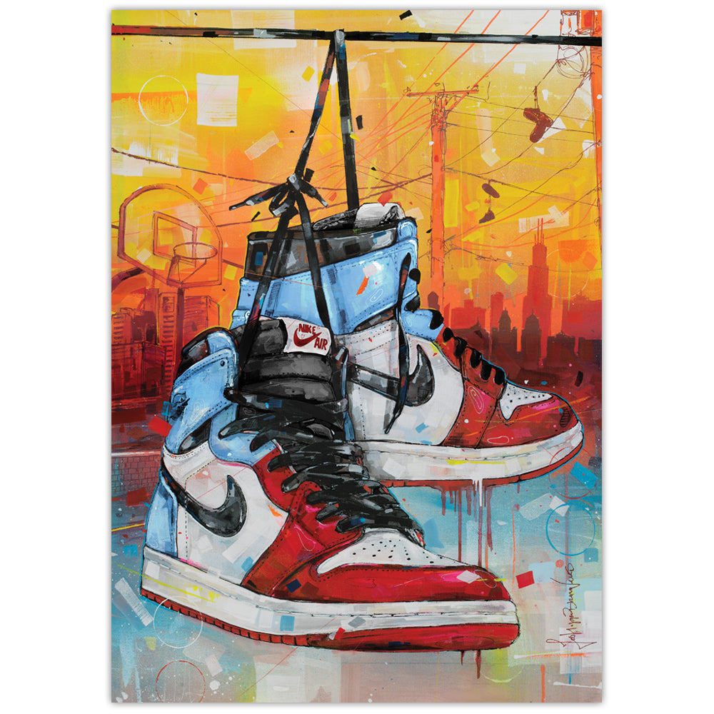 Nike Air Jordan 1 powerlines fearless Chicago Druck 29,7x42 cm (A3) - gerahmt und signiert