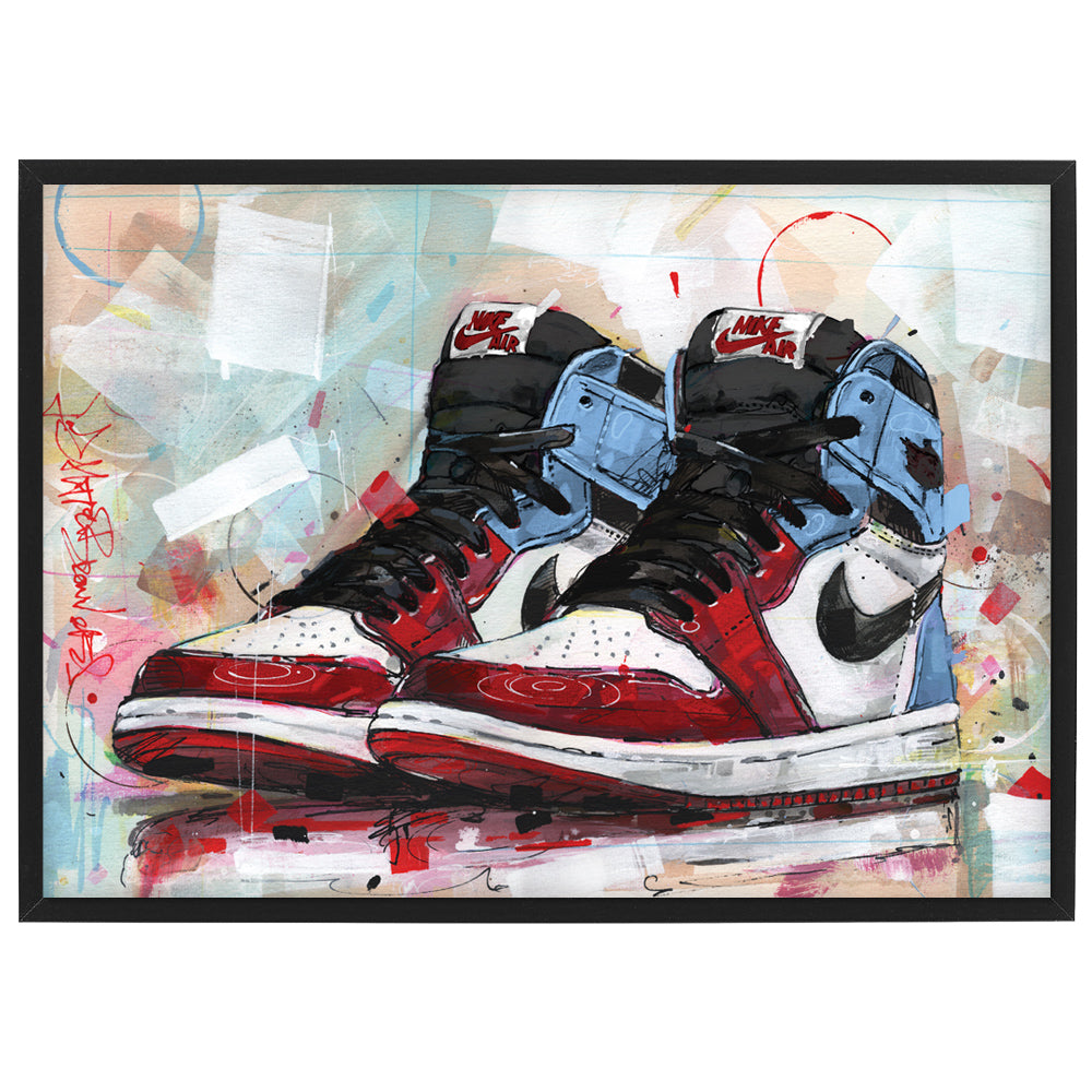 Nike Air Jordan 1 retro high fearless Chicago estampado 42x29,7 cm (A3) - enmarcado y firmado