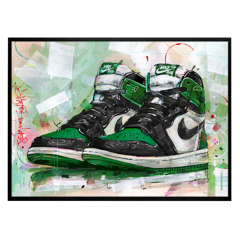 Nike Air Jordan 1 retro high pine green print 70x50 cm - ingelijst & gesigneerd