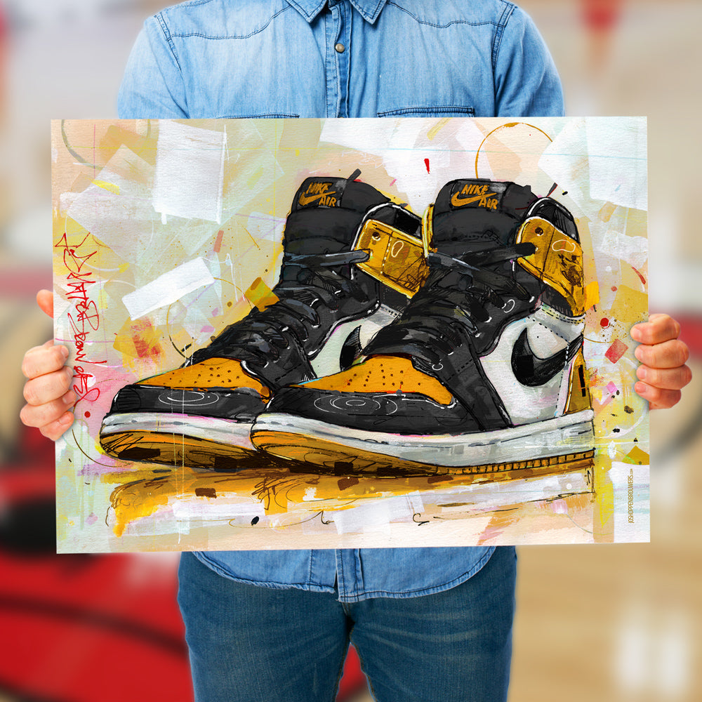 Nike Air Jordan 1 retro high attention attention print 70x50 cm - framed & signed