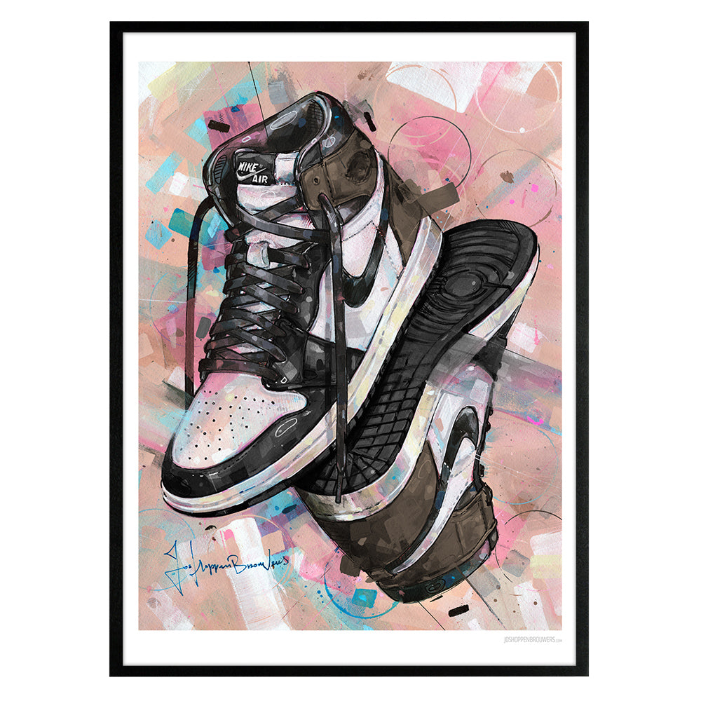 Nike Air Jordan 1 upside down dark mocha Druck 50x70 cm - gerahmt und signiert