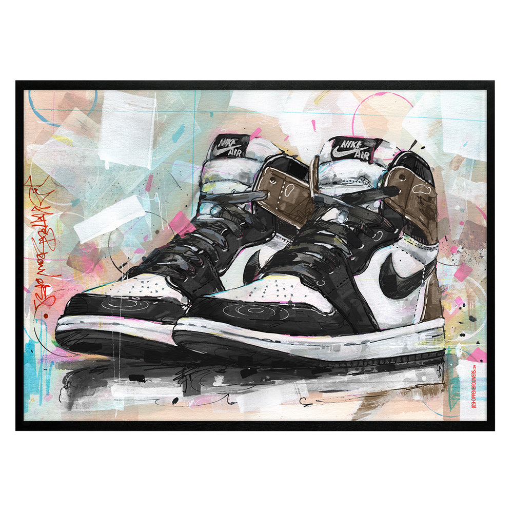 Nike Air Jordan 1 retro high dark mocha estampado 70x50 cm - enmarcado y firmado